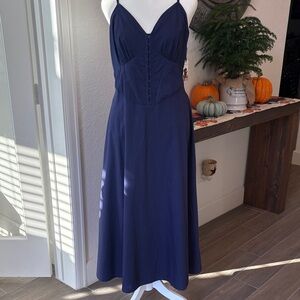 Sincerely Jules Elegant Navy Blue Hook-n-Eye Corset Top Cotton MIDI NWT Size L